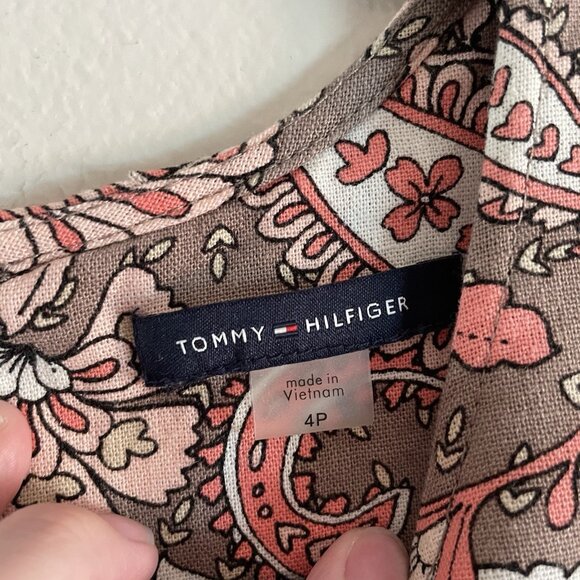 Tommy Hilfiger Women 4P Paisley Linen Blend Sleeveless Ruffle Hem Shift Dress - Picture 8 of 12